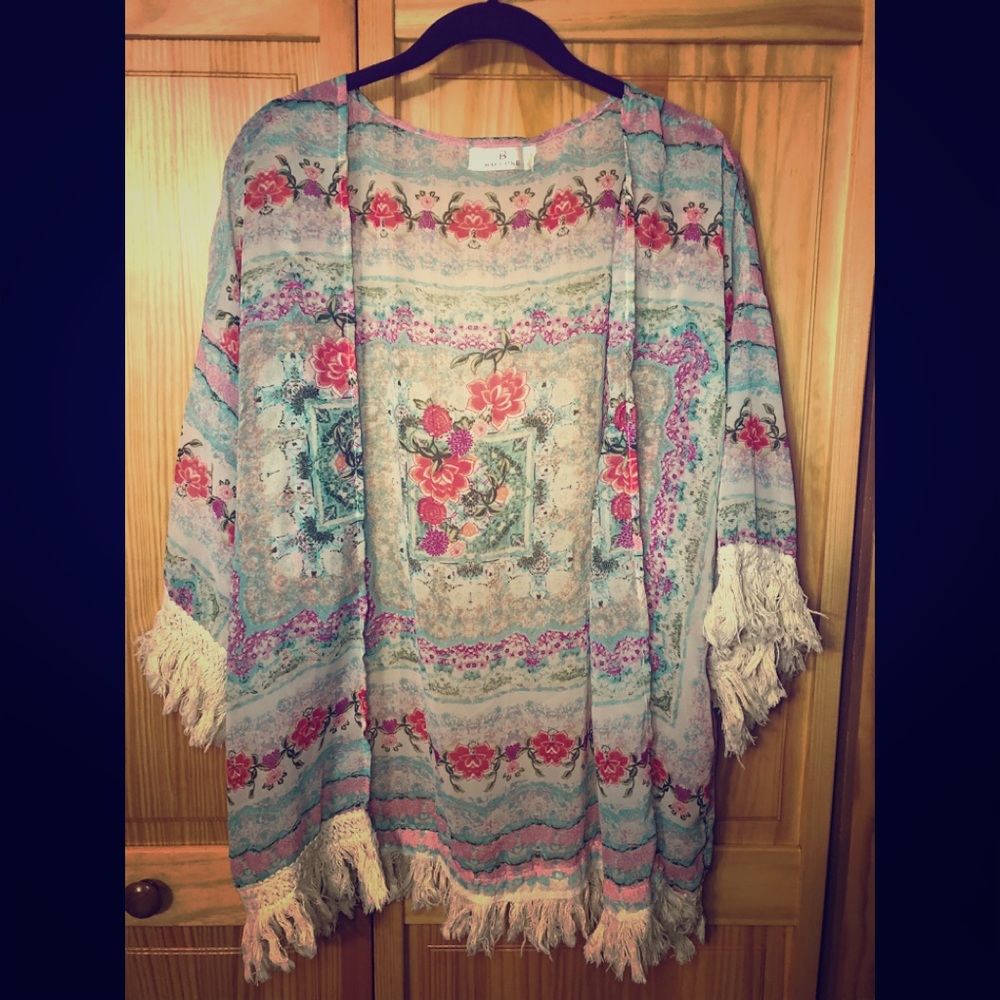 Chiffon kimono cover up with fringe